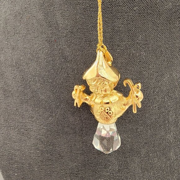 Set of 2 Swarovski Lead Crystal Golden Elf Holiday Christmas Ornament With Boxes - Picture 2 of 6